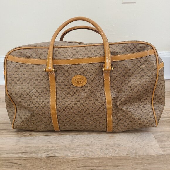 Vintage Gucci Micro GG Duffle Travel Bag Brown - Picture 1 of 12